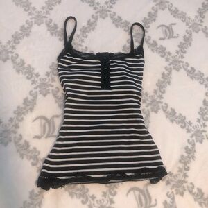 ROMWE Black & White Striped Shirt w/ Lace detail
